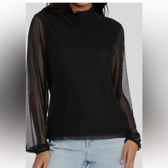 Sanctuary Dotted Black Sheer Long Sleeve Top S - Picture 1 of 7